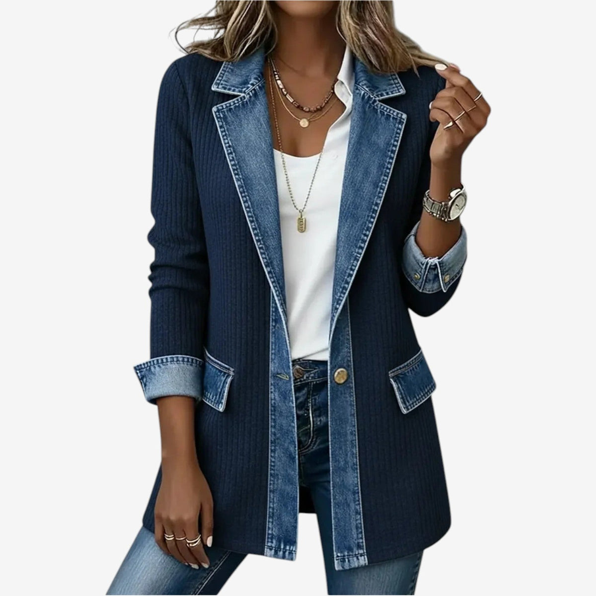 Damska kurtka z detalami denim warstwowy efekt luźny krój