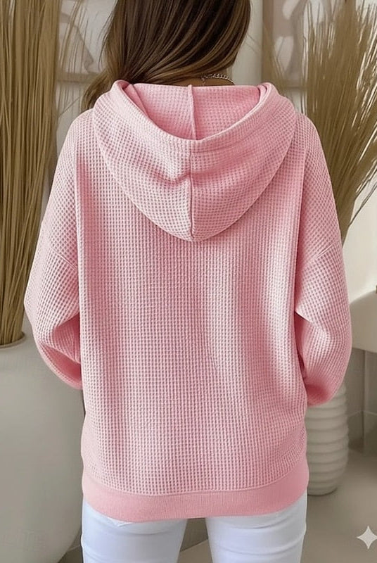 Bluza z Kapturem | Teksturowana, Luźny Fason