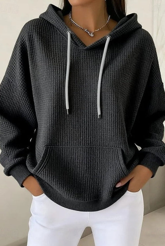 Bluza z Kapturem | Teksturowana, Luźny Fason