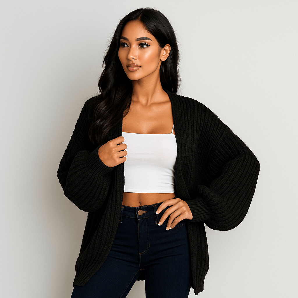 Kardigan Grobostrzyżony - Objętościowe Rękawy - Otwarty Krój - Komfort i Styl - vivano - warszawa