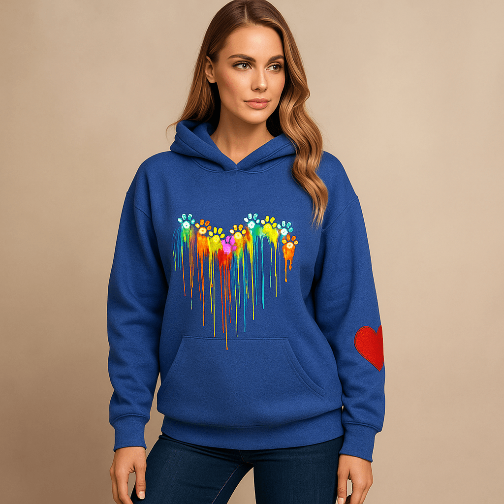 Kobiece Bluzy z Kapturem - Luźny Krój - Wzór w Serce - Długie Rękawy - vivano - warszawa