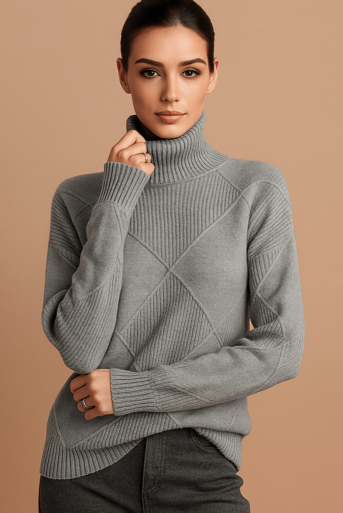 Sweter Damski Kaszmirowy Wysokim Kołnierzem – Miękki Ciepły