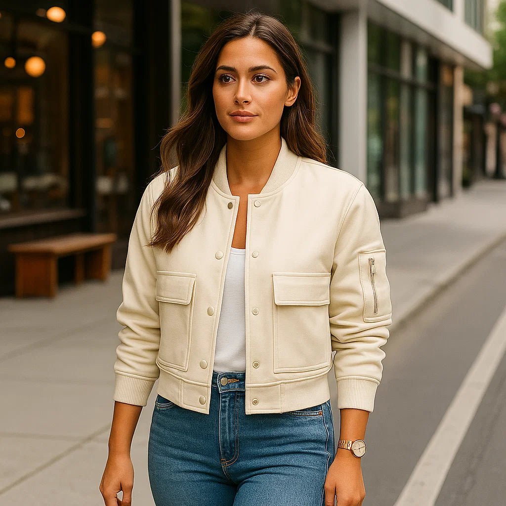 Króka kurtka pilota dla kobiet - kieszenie z klapą - zapięcie na napy - vivano - warszawa