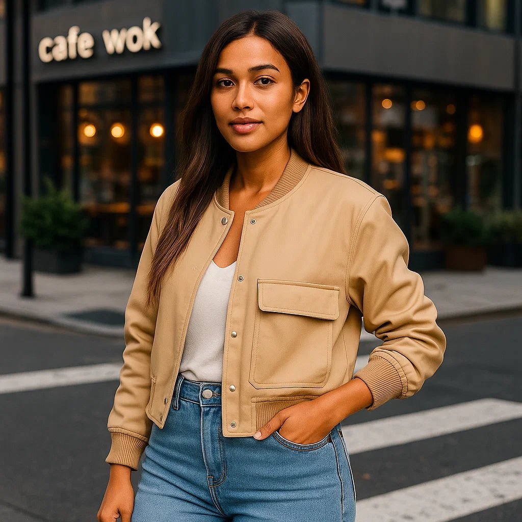 Króka kurtka pilota dla kobiet - kieszenie z klapą - zapięcie na napy - vivano - warszawa