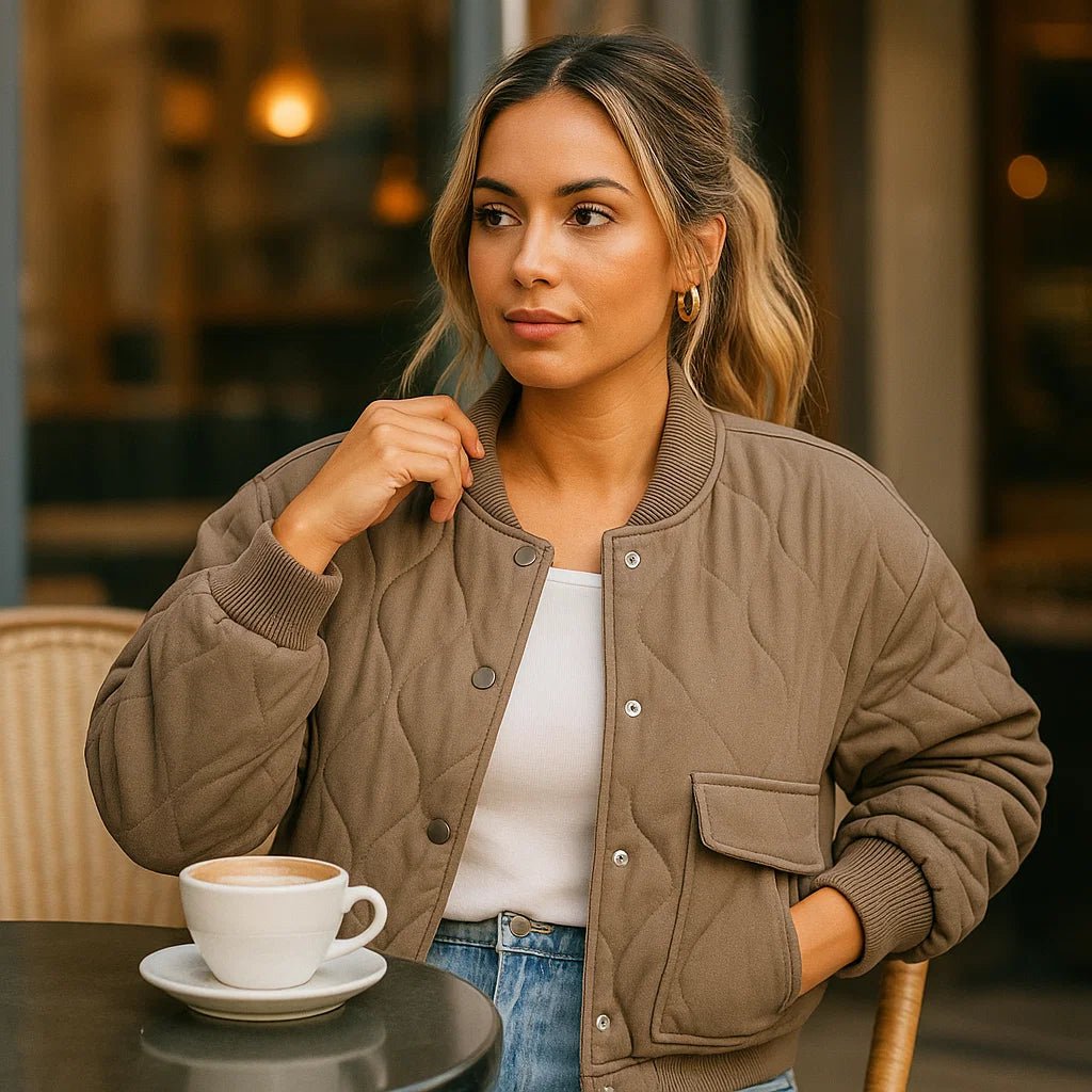 Krótka kurtka bomberka Karina – Żebrowane wykończenia – Kieszenie boczne – Wygodna dla kobiet - vivano - warszawa