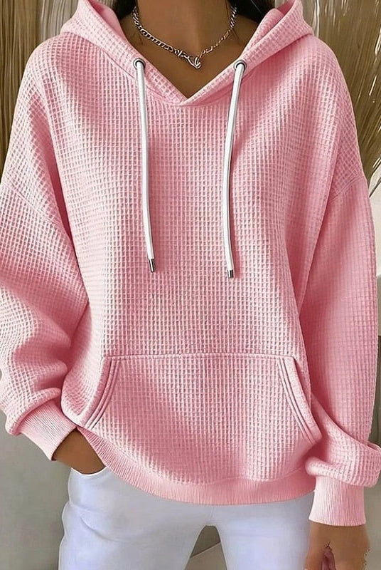 Bluza z Kapturem | Teksturowana, Luźny Fason