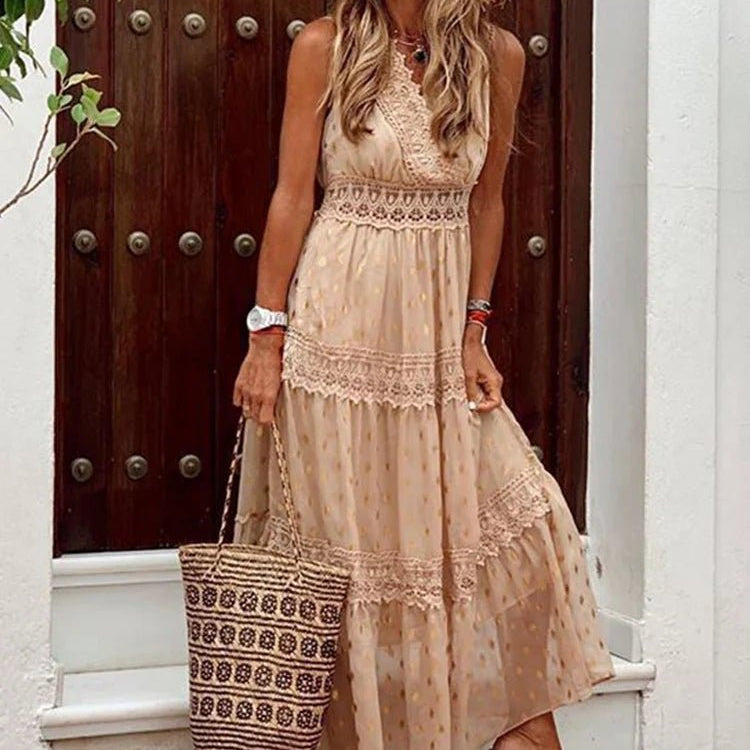 Letnia Sukienka Maxi z Koronkowymi Wstawkami - vivano - warszawa