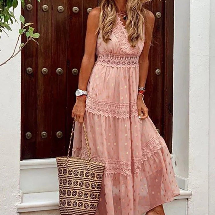 Letnia Sukienka Maxi z Koronkowymi Wstawkami - vivano - warszawa