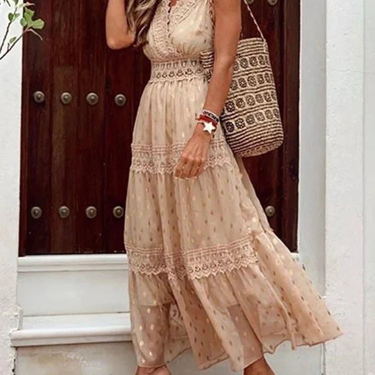 Letnia Sukienka Maxi z Koronkowymi Wstawkami - vivano - warszawa