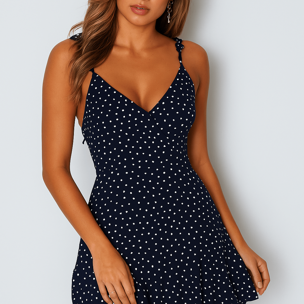 Letnia sukienka mini w groszki na ramiączkach z falbaną - vivano - warszawa