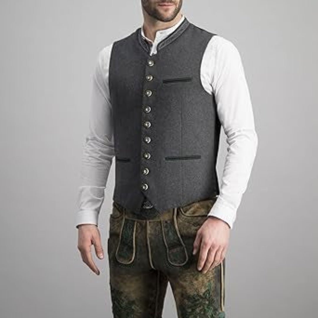 Męska Kamizelka Trachten - Wysokiej Jakości Tkanina - Klasyczna Elegancka Kamizelka na Imprezę - vivano - warszawa