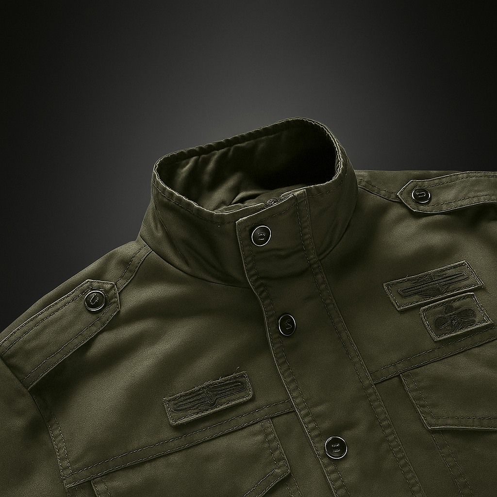 Męska kurtka militarny styl - stojący kołnierz - trwały design - vivano - warszawa