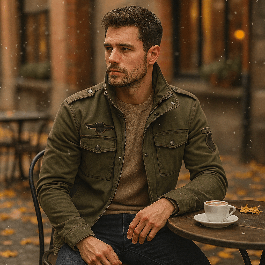 Męska Kurtka w Militarnym Stylu ze Stojącym Kołnierzem - vivano - warszawa