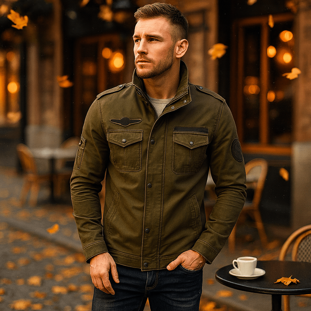 Męska Kurtka w Militarnym Stylu ze Stojącym Kołnierzem - vivano - warszawa