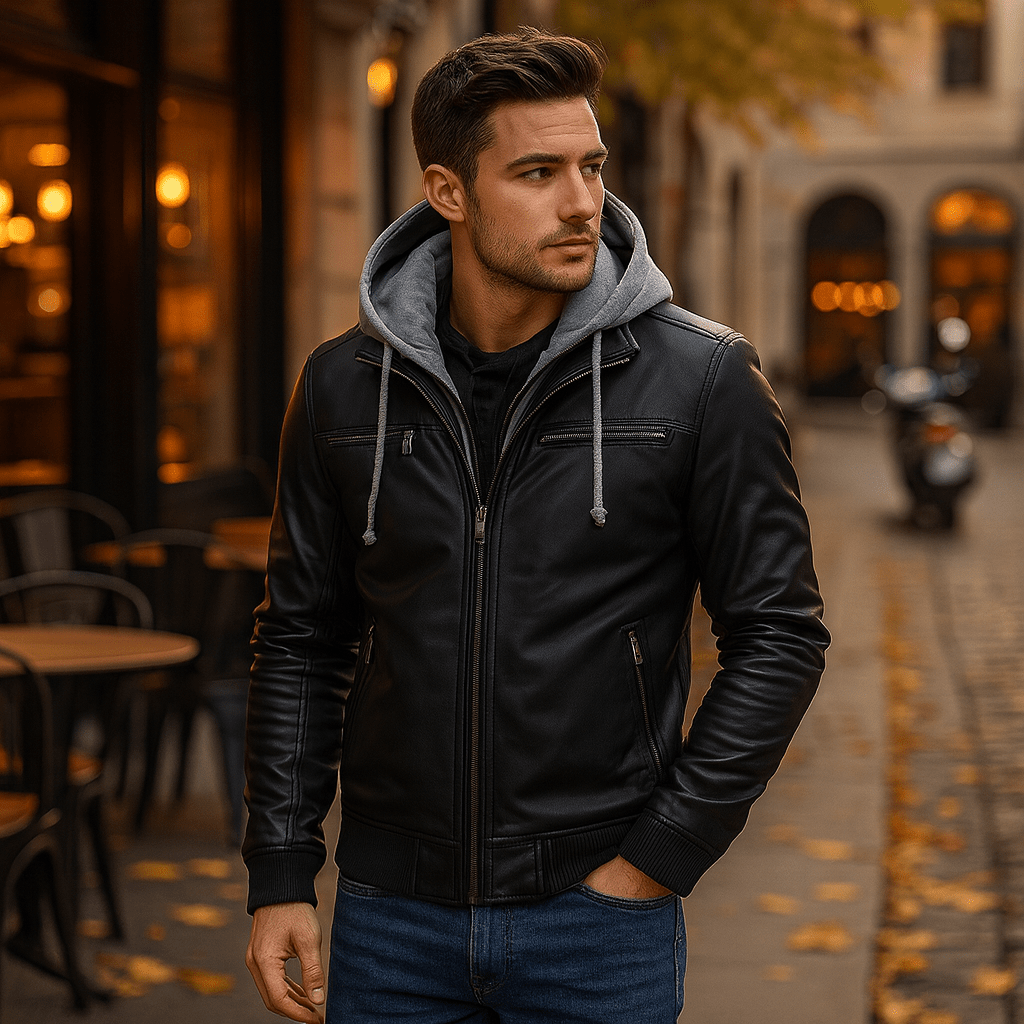 Męska Kurtka z Kapturem ze Skóry Ekologicznej - vivano - warszawa