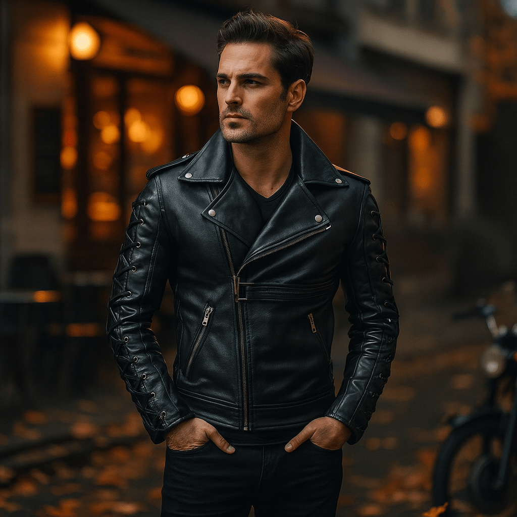 Męska Skórzana Kurtka Motocyklowa PU z Klamrami - vivano - warszawa