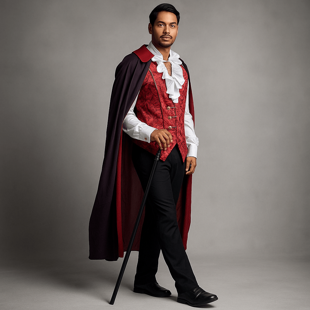 Męski Gotycki Kostium Wampira - Długi Płaszcz - Falbany - vivano - warszawa