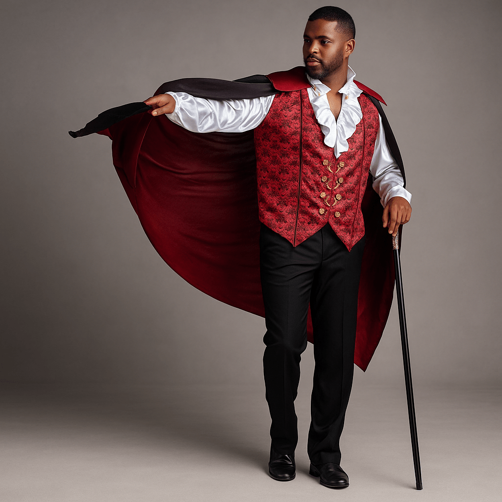 Męski Gotycki Kostium Wampira - Długi Płaszcz - Falbany - vivano - warszawa