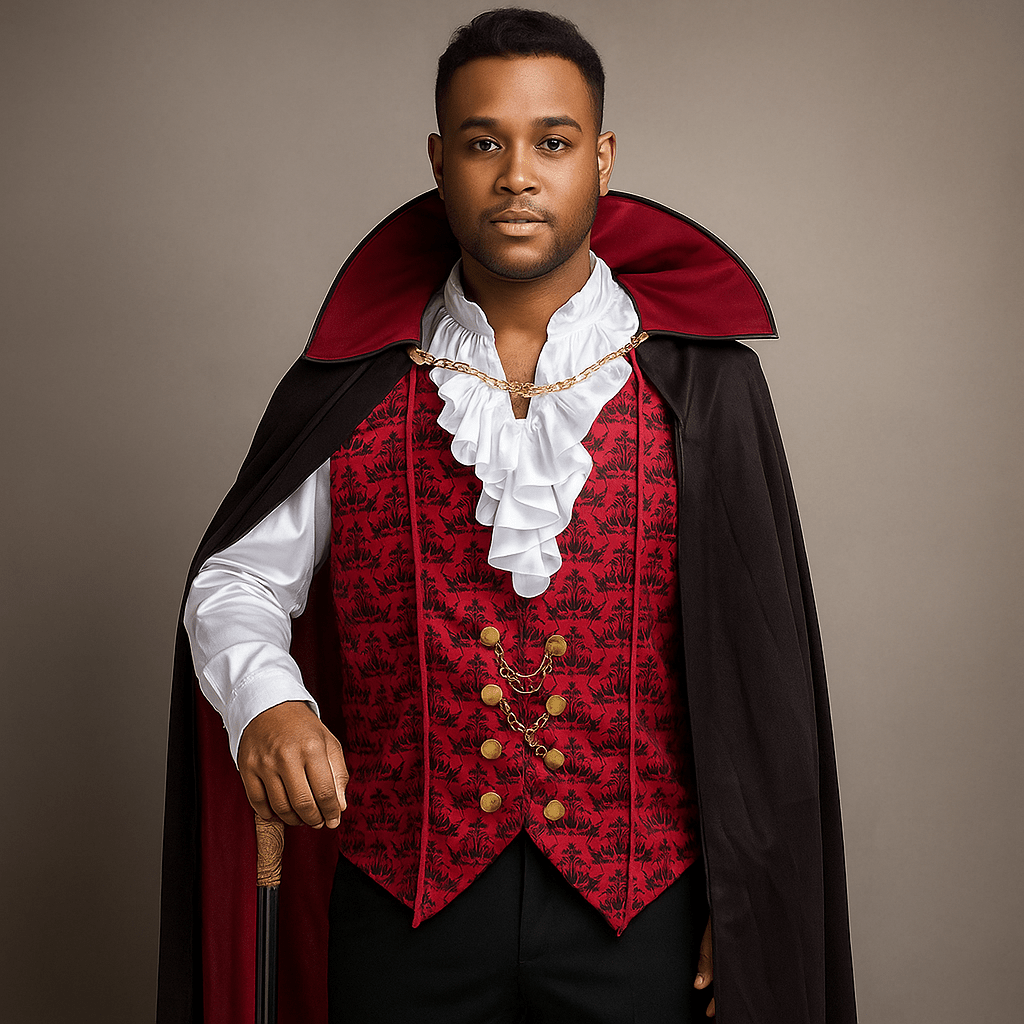 Męski Gotycki Kostium Wampira - Długi Płaszcz - Falbany - vivano - warszawa