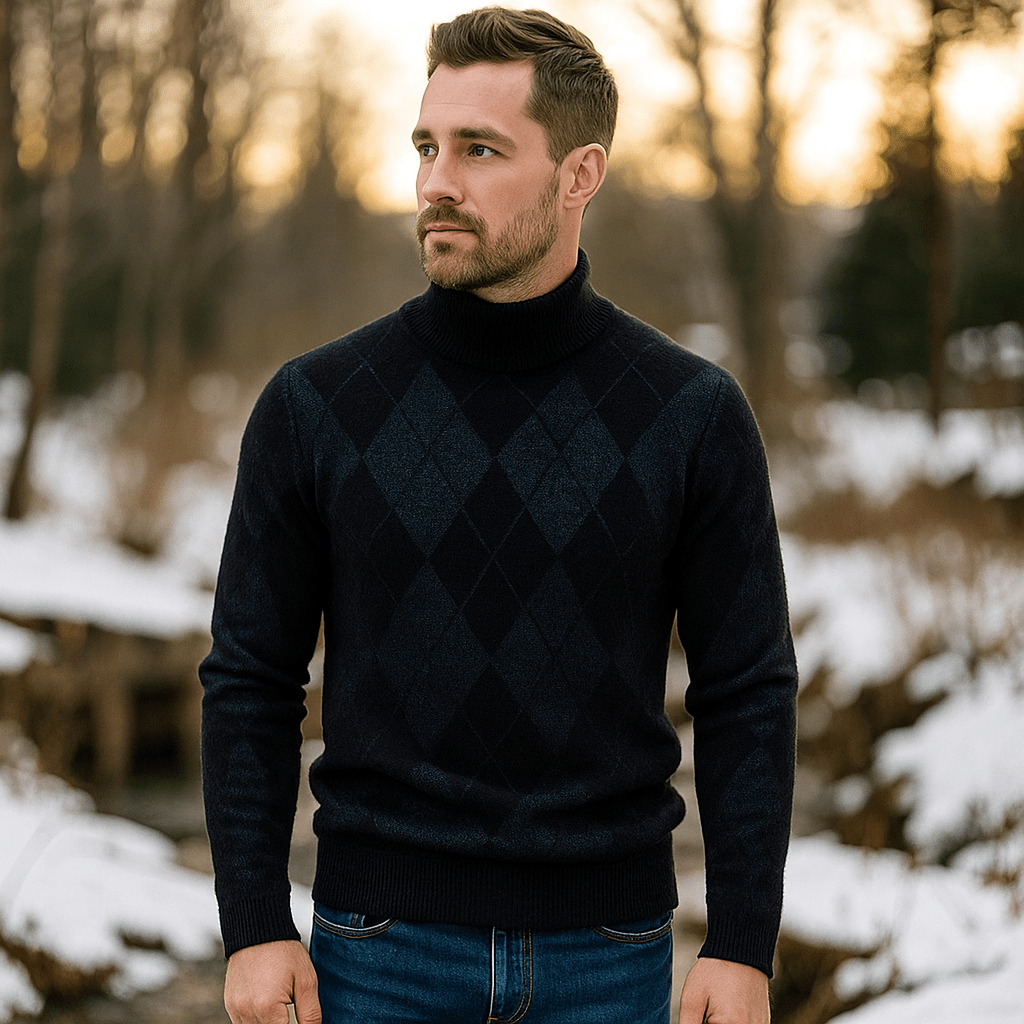 Męski Sweter Argyle - Okrągły Dekolt - Dzianinowy - Długie Rękawy - vivano - warszawa