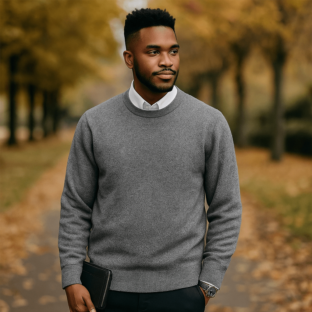 Męski Sweter Crew Neck - Miękka Wełna - Żebrowany Brzeg - Regular Fit - vivano - warszawa