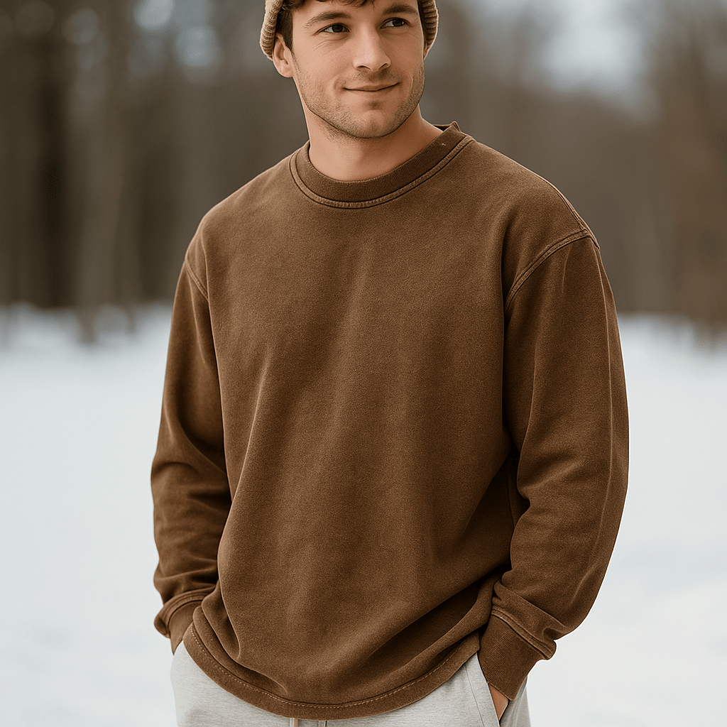 Męski Sweter Crewneck – Miękka Bawełna – Luźny Krój – Długie Rękawy - vivano - warszawa