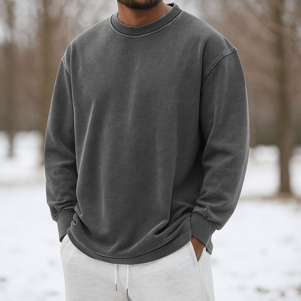 Męski Sweter Crewneck – Miękka Bawełna – Luźny Krój – Długie Rękawy - vivano - warszawa