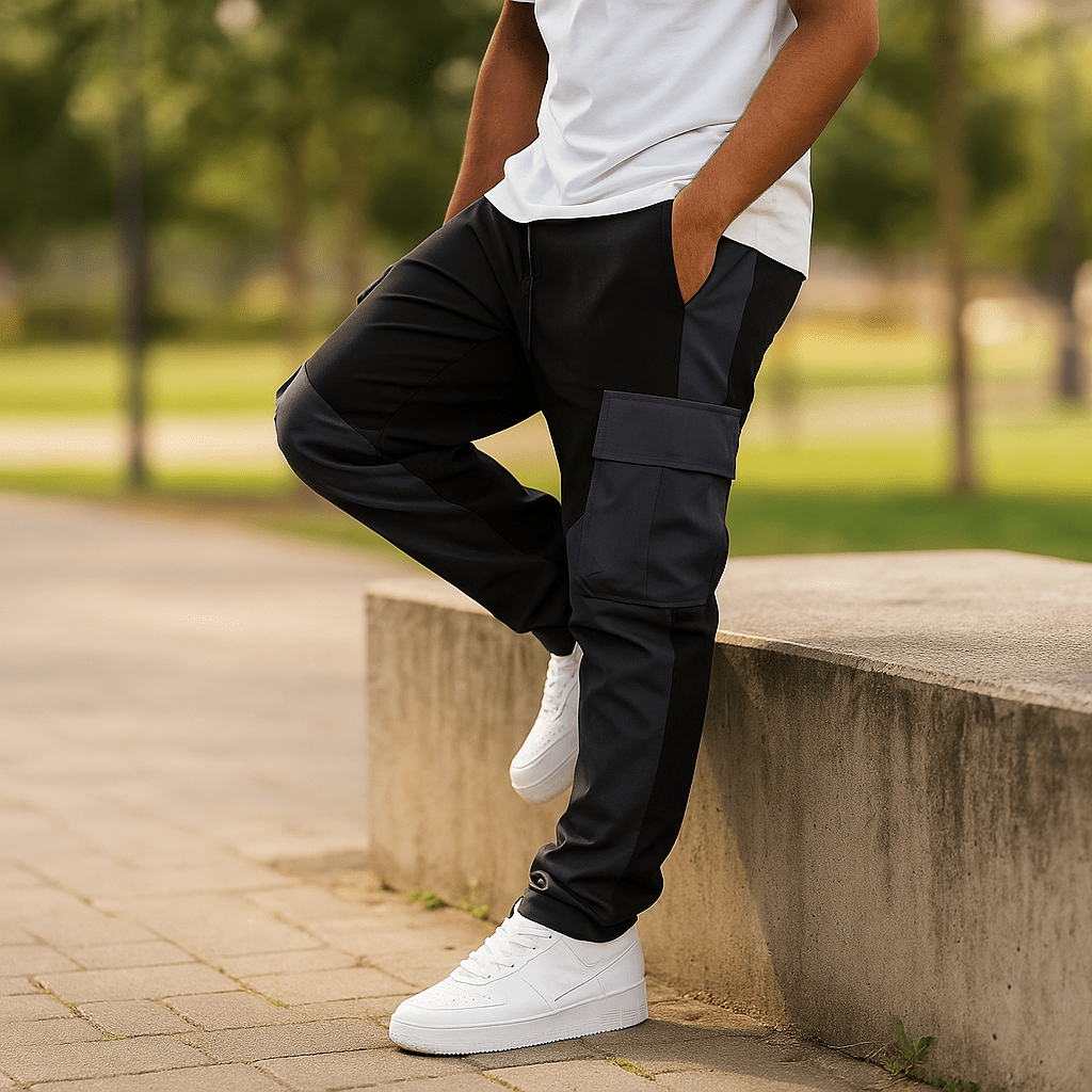 Męskie Spodnie Cargo – Luźny Krój – Zwężane Nogawki – Utility Patchwork - vivano - warszawa