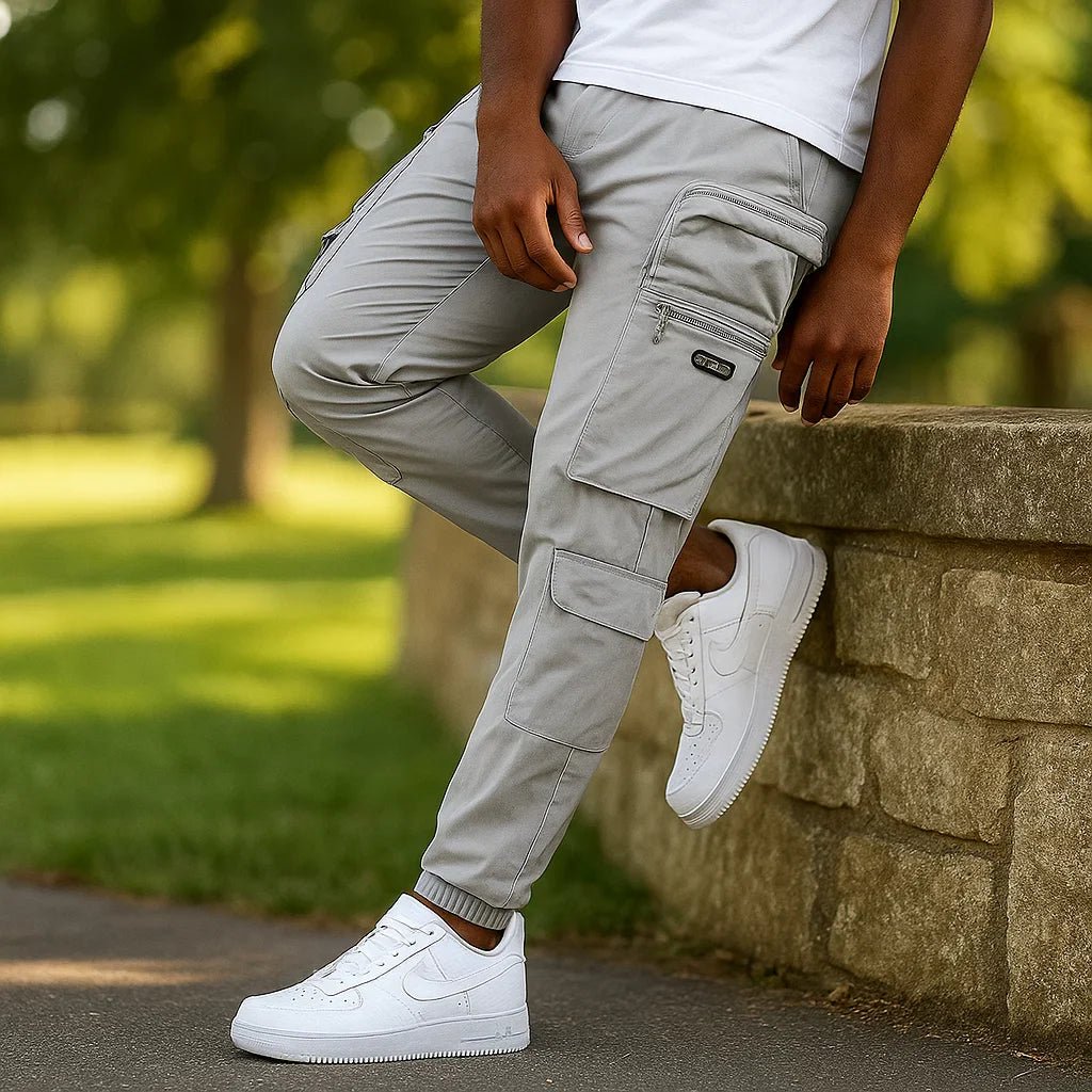 Męskie Spodnie Cargo - Tapered Fit - Wielofunkcyjne Kieszenie - Casual - vivano - warszawa