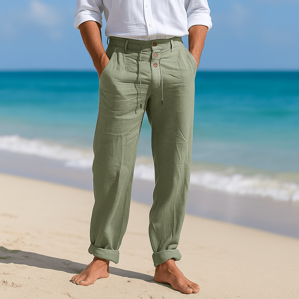 Męskie Spodnie Lnianie - Wysoki Stan - Wygodne Kieszenie - vivano - warszawa