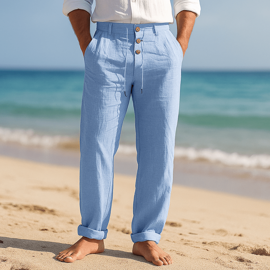 Męskie Spodnie Lnianie - Wysoki Stan - Wygodne Kieszenie - vivano - warszawa