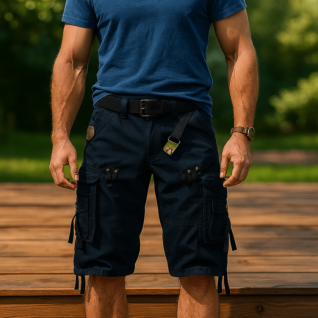 Męskie Szorty Cargo - Długość do Kolan - Oddychające - Wiele Kieszeni - Z Pasem - vivano - warszawa