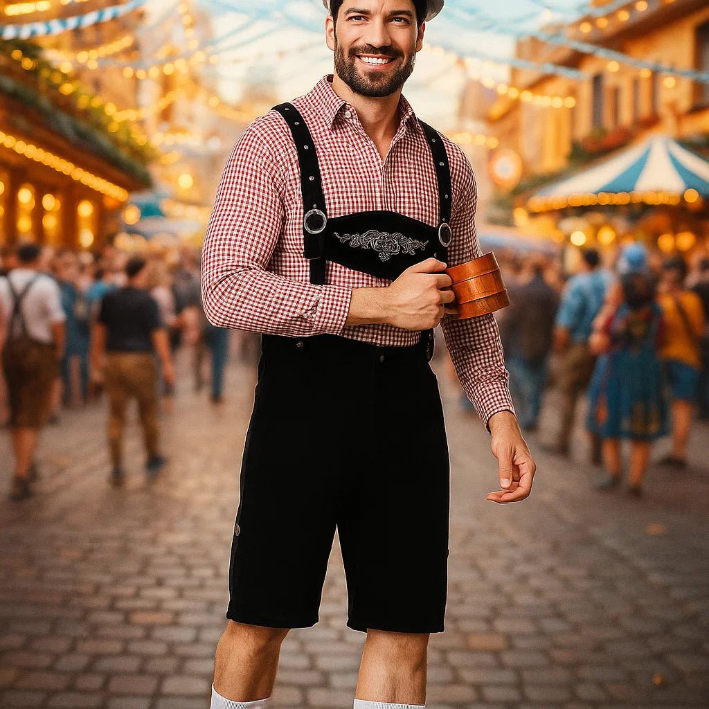 Męskie tradycyjne spodnie skórzane z szelkami - vivano - warszawa