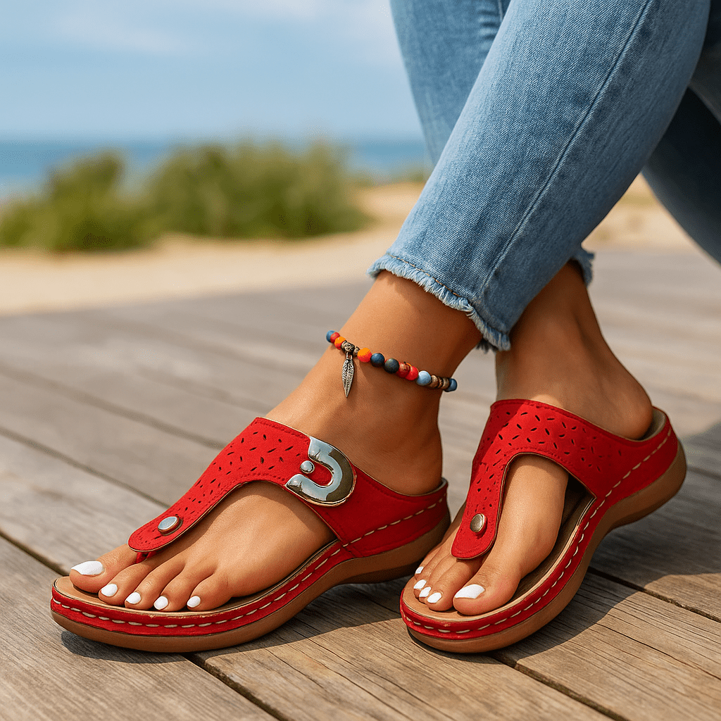 Ortopedyczne sandały damskie na haluksy z metalicznym wykończeniem - vivano - warszawa