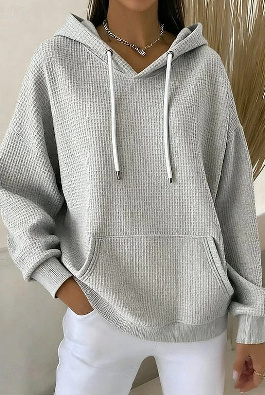 Bluza z Kapturem | Teksturowana, Luźny Fason
