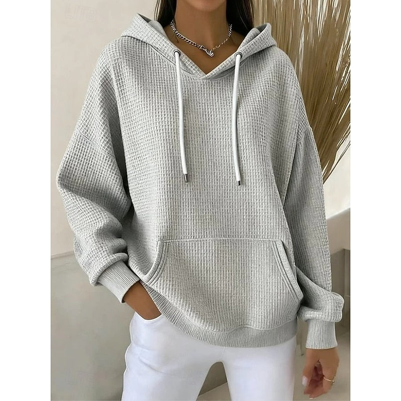 Bluza z Kapturem | Teksturowana, Luźny Fason