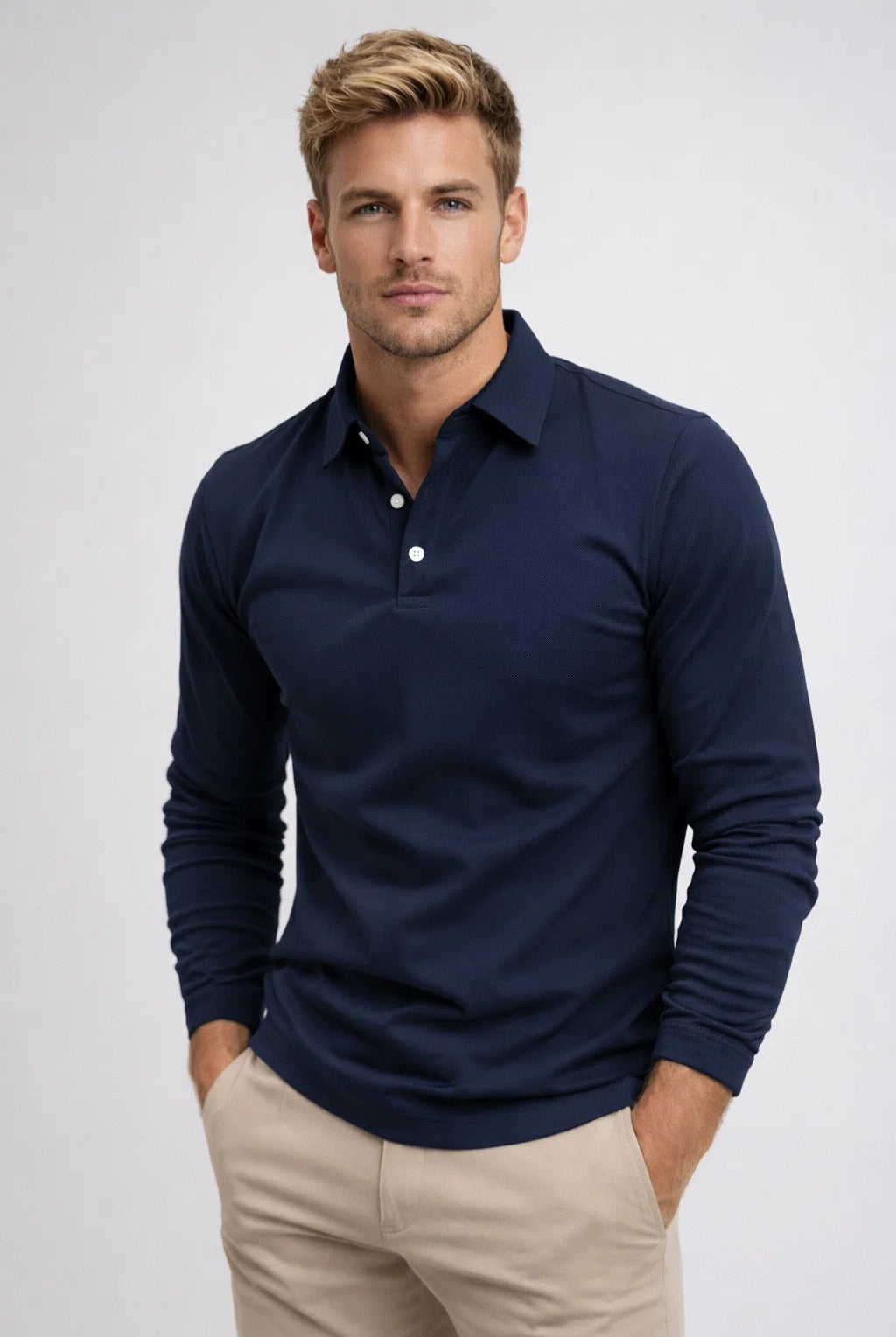 Polo Męskie Długi Rękaw | Casual Slim Fit | Klasyczny Kołnierz