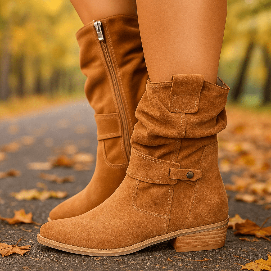 Rhes Nubuck Botki Damskie - Okrągły Nosek - Zamek Luo - vivano - warszawa