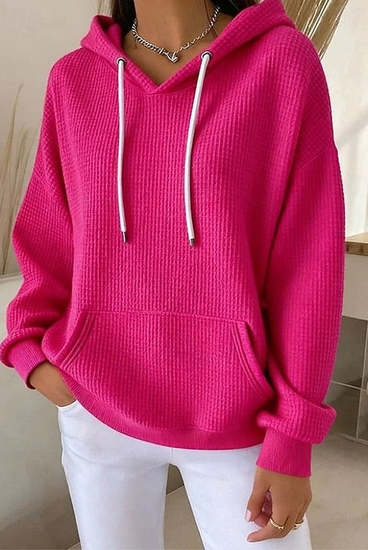Bluza z Kapturem | Teksturowana, Luźny Fason