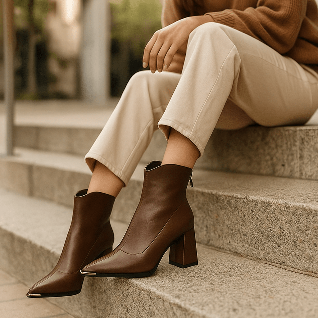 Skórzane botki na obcasie - Elegancja i komfort - ELOMBE - vivano - warszawa