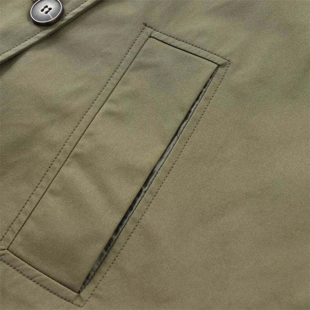Trencz damski | Długi, wodoodporny płaszcz z kapturem | Dwurzędowy fason