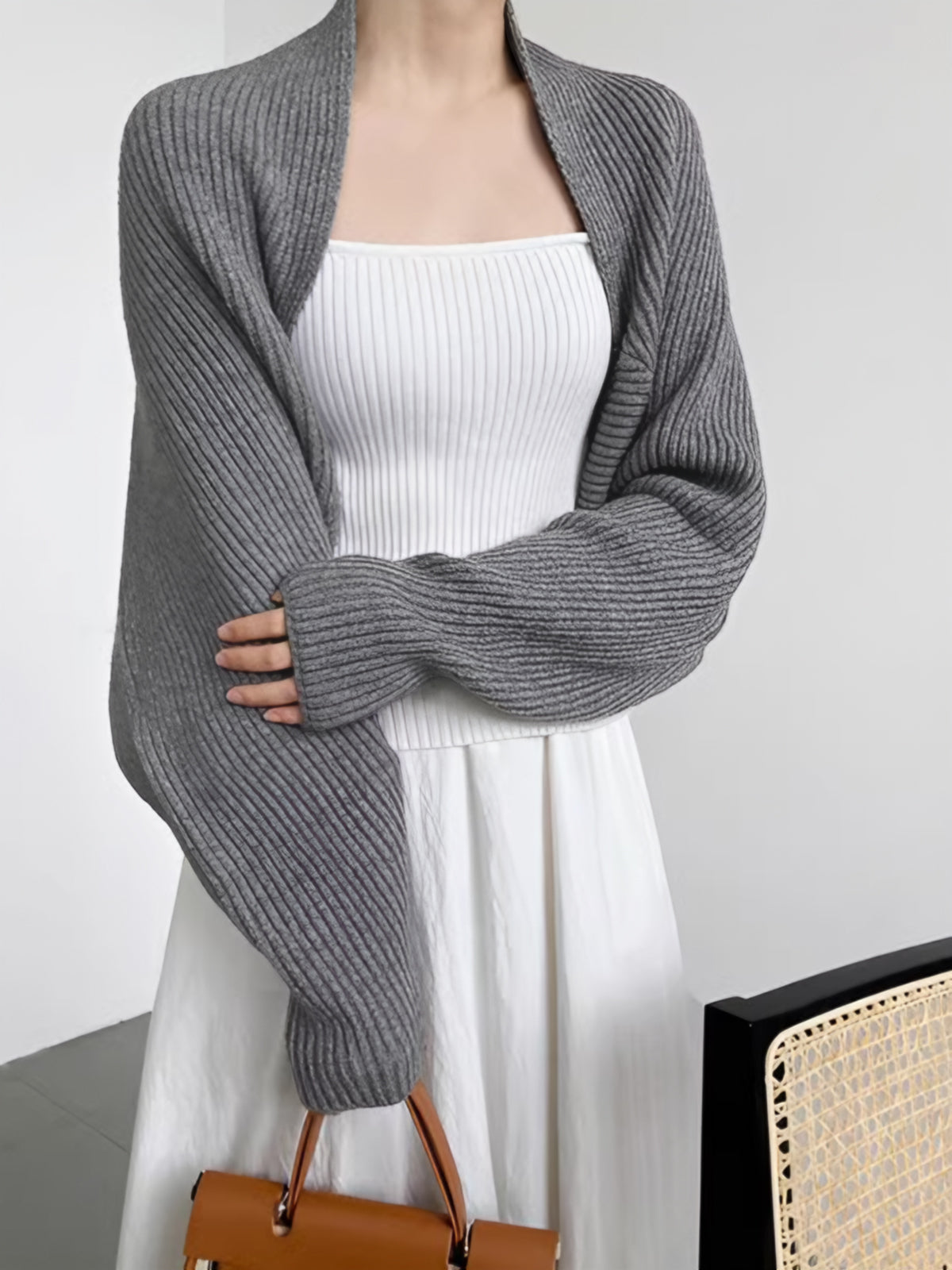 Damski sweter kardigan otwarty z przodu dzianinowy casualowy