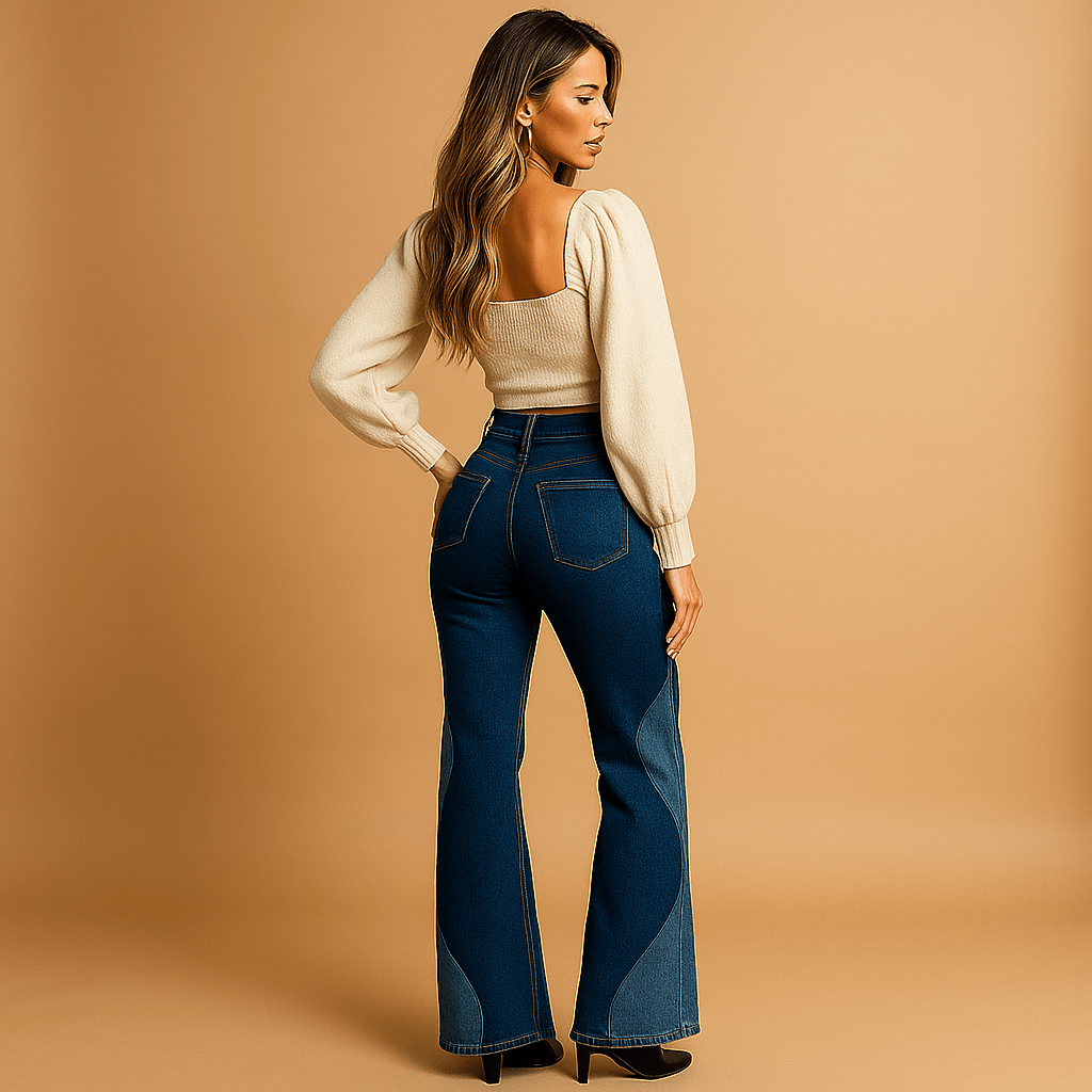 Spodnie Damskie - Flare Chic - Retro Eleganckie Luo - vivano - warszawa