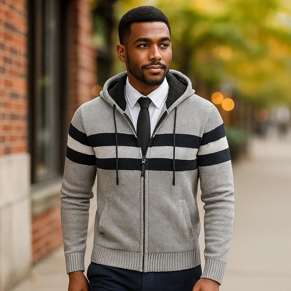 Stylowe swetry z kapturem - zamek błyskawiczny - męskie - komfort - jakość - vivano - warszawa