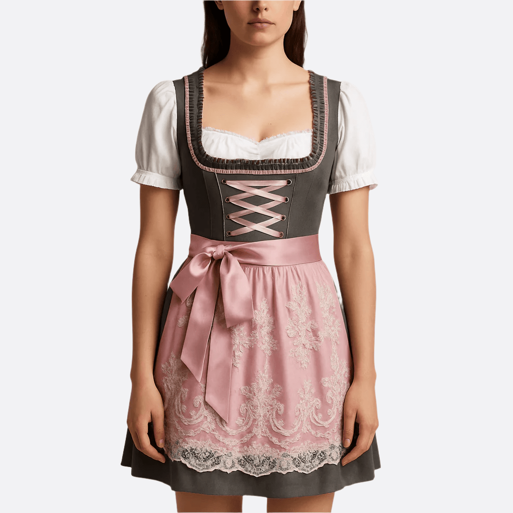 Sukienka Dirndl dla kobiet - Lekki materiał - Różowa kokarda - Festiwal Oktoberfest - vivano - warszawa