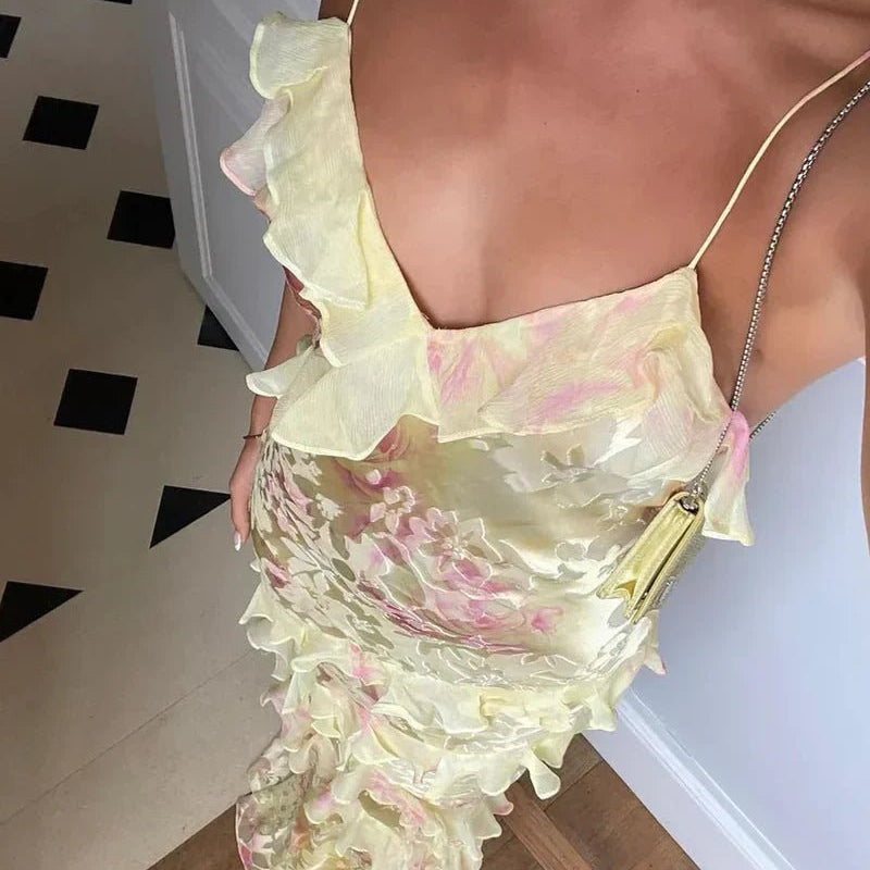 Sukienka maxi z falbanami i cienkimi ramiączkami - vivano - warszawa