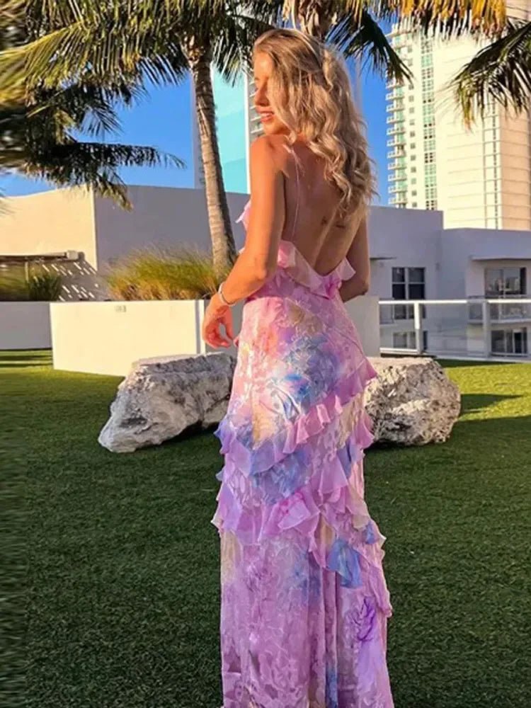 Sukienka maxi z falbanami i cienkimi ramiączkami - vivano - warszawa