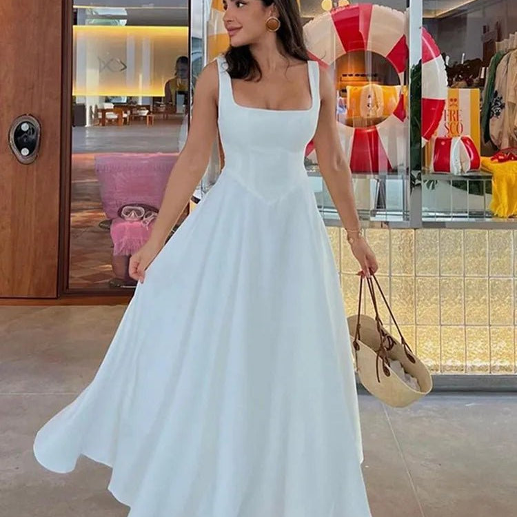 Sukienka midi z rozkloszowanym dołem i prostym dekoltem - vivano - warszawa