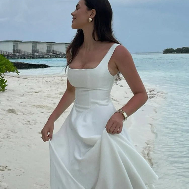 Sukienka midi z rozkloszowanym dołem i prostym dekoltem - vivano - warszawa