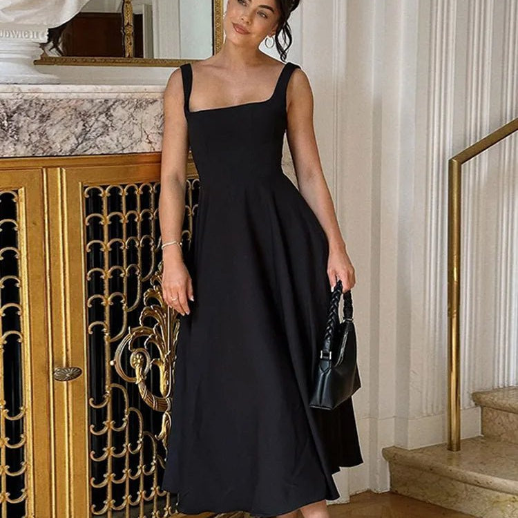 Sukienka midi z rozkloszowanym dołem i prostym dekoltem - vivano - warszawa